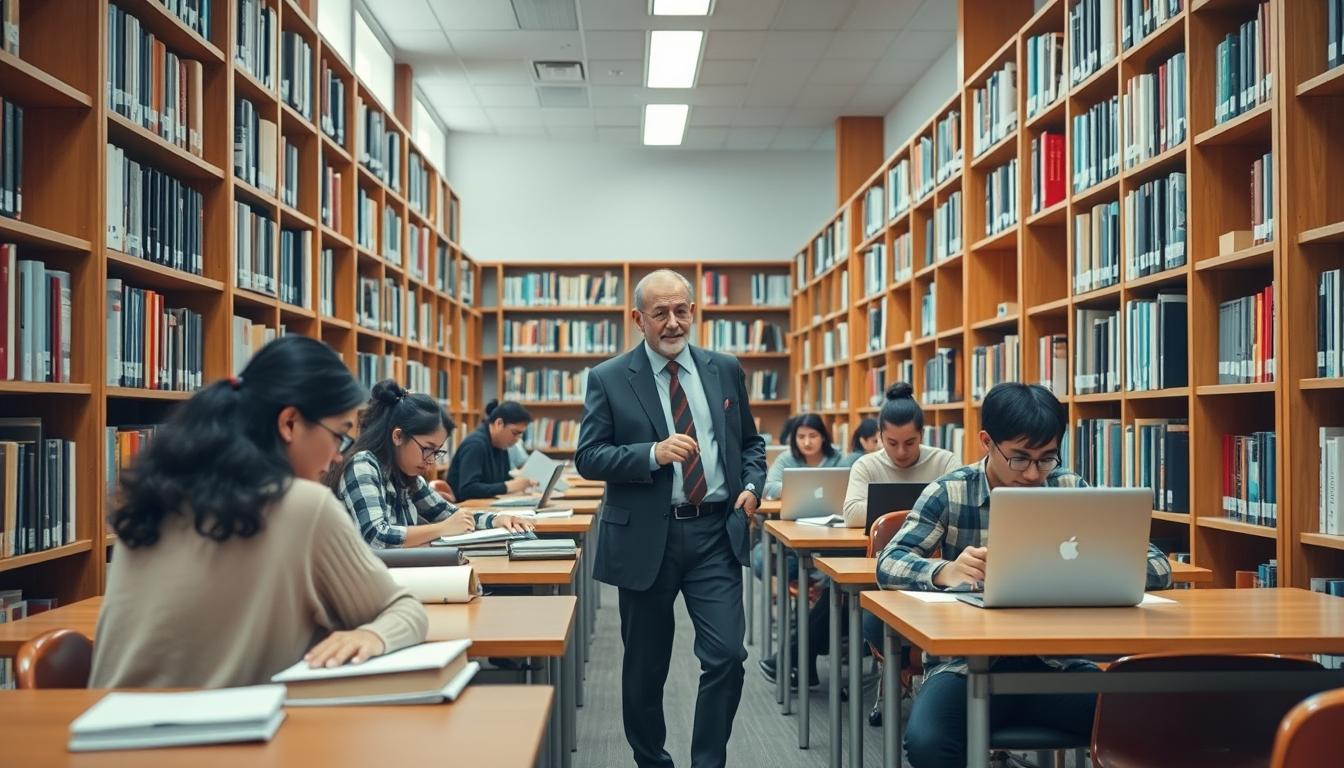 Students studying together in modern classroom